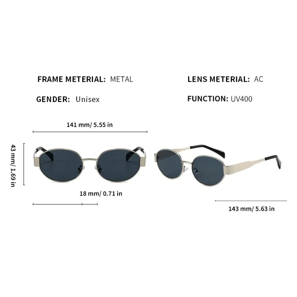 Small Metal Frame Oval Sunglasses for Women Brand Designer Fashion Luxury Shades UV400 Eyewear Men Vintage Sun Glasses