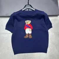 European Style Luxury Brand Loose O-Neck Bear Pullover Tops Knitwear Woman Short Sleeve T-shirt Ladies Wool Knitted Sweater - Image 2