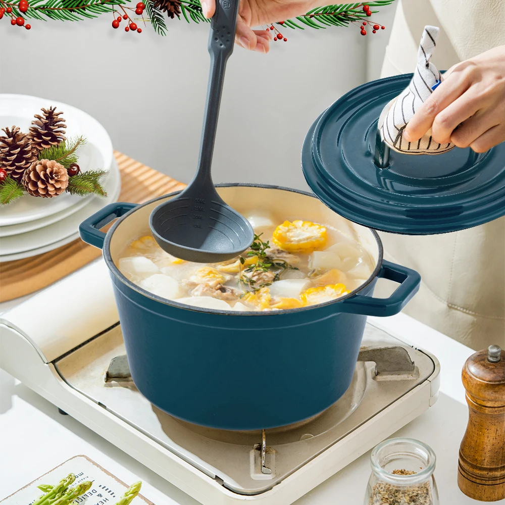 KOCH SYSTEME CS 24cm Green Cast Iron Casserole Pot Enamel Roasting Dish with Lid Stock Pot for Kitchen Baking Braising Roasting 2