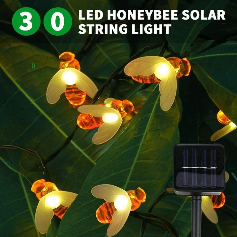 

21FT 30 LED Honey Bee Solar String Light Waterproof Solar Fairy Light with 8 Lighting Modes for Garden Patio Balcony Xmas Party
