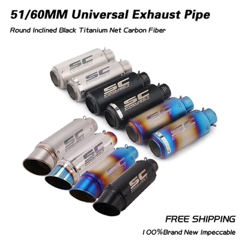 ท่อไอเสียรถจักรยานยนต์ขนาด 51 มม./60 มม. แบบสากล ทรงกลม ปลายเฉียง สีดำไทเทเนียม ตาข่ายคาร์บอนไฟเบอร์ ปลายท่อ GP-project สแตนเลส 1