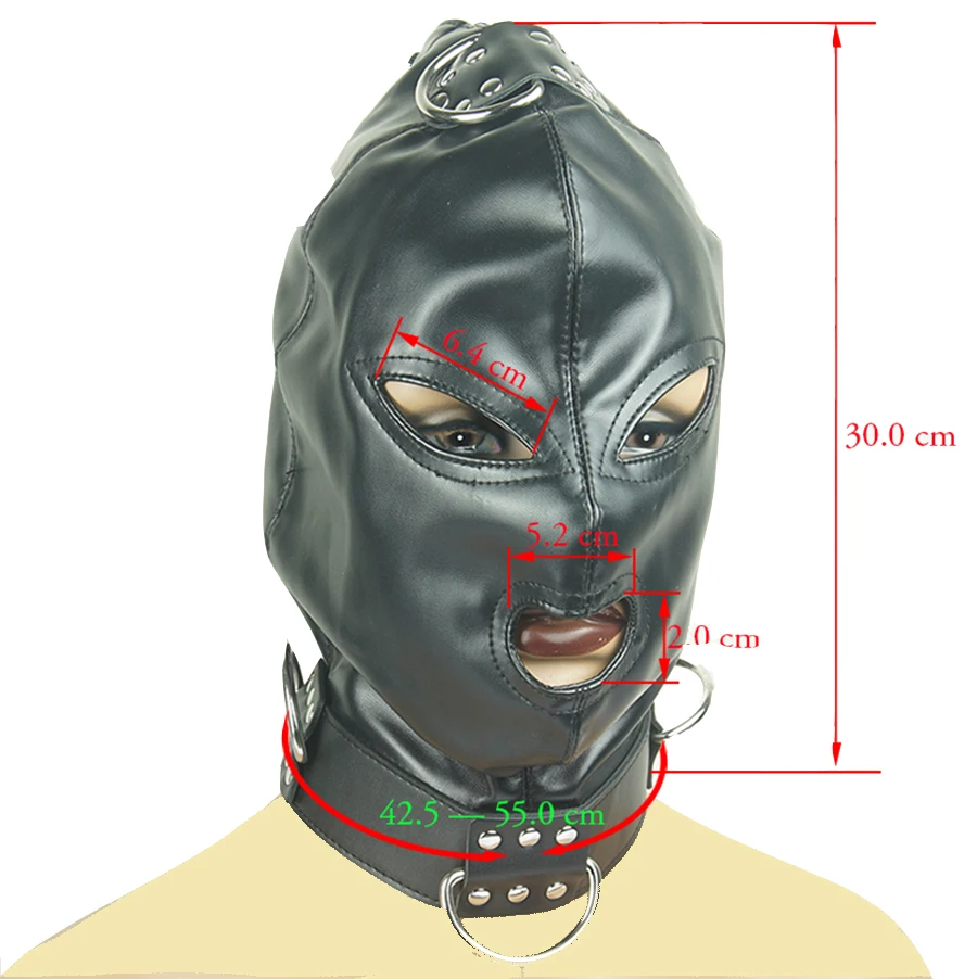 Capot masqué de bondage Bdsm, masque en cuir PU à suspension suspendue, bouche et oeil ouverts d'esclave G_voghion.com
