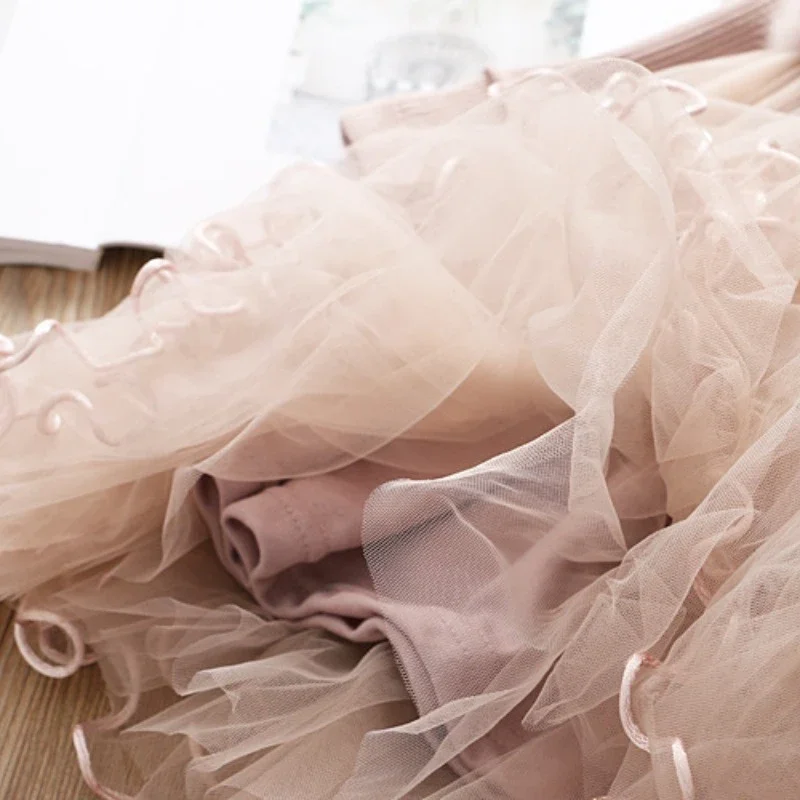 Children Girls Tulle Dress New Autumn Long Sleeves Fake 2Pcs Fluff Princess Dresses Kids Keep Warm Prom Girl Party Girl Clothing - Image 5