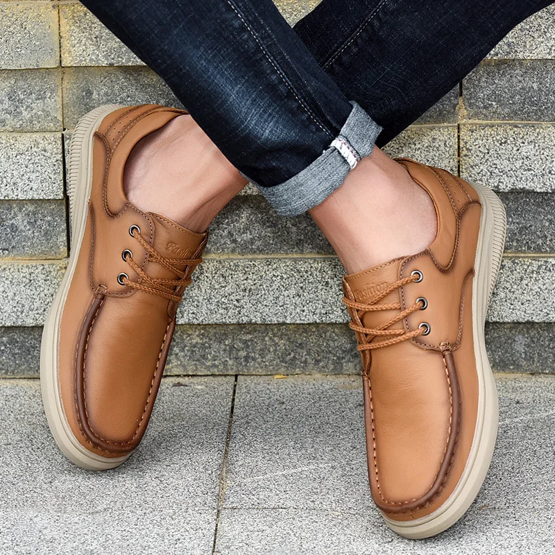 Golden Sapling Genuine Leather Men's Casual Shoes Business Loafers Fashion Leisure Flats for Men Office Party Wedding Moccasins