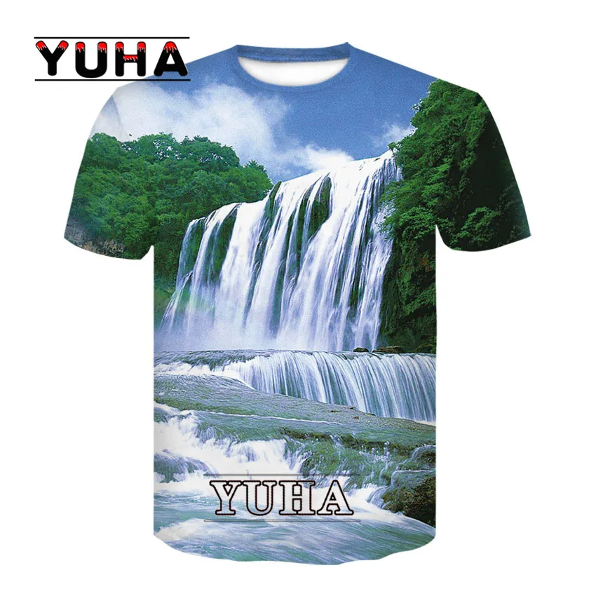 

Summer breathable round collar short-sleeved T-shirt creative 3D landscape print men's fashion casual T-shirt