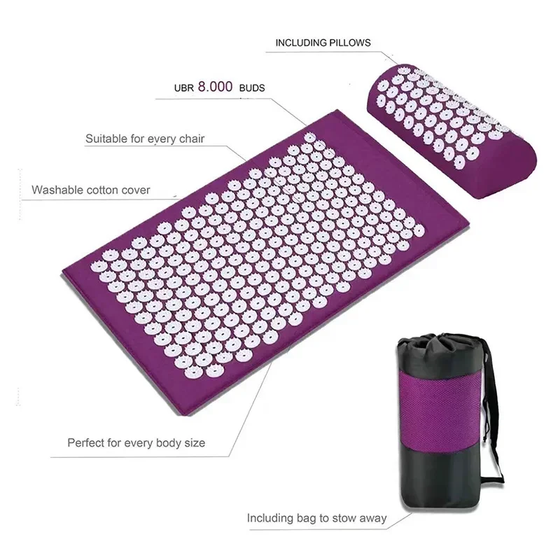 Stress Back Cushion Massage Yoga Mat Back Pain Relief Needle Yoga Massage Mat Acupressure Relieve Pad with Pillow fitness mat