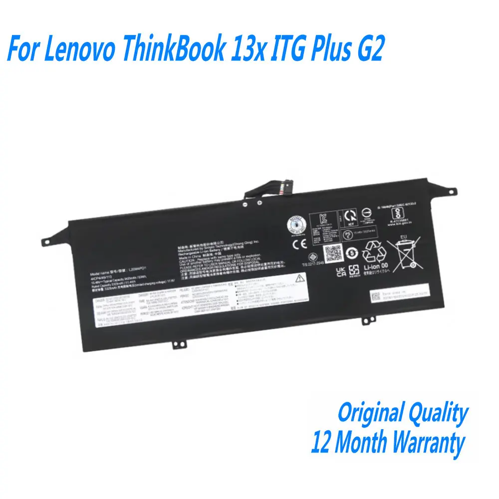 New 15.48V 53Wh/3425mAh L20L4PD1 Laptop Battery For Lenovo ThinkBook 13x ITG Plus G2 L20D4PD1 L20M4PD1