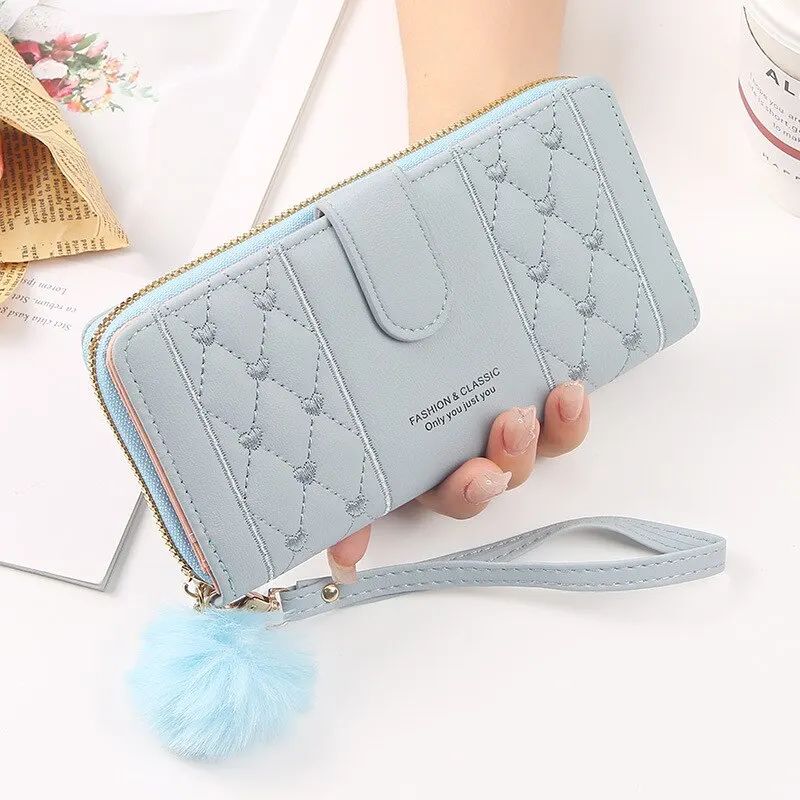 

Women Long Wallet Pu Leather Card Holder Large Capacity Hasp Zipper Coin Purse Multi Card Organizer Cell Phone Wristlet Handbag
