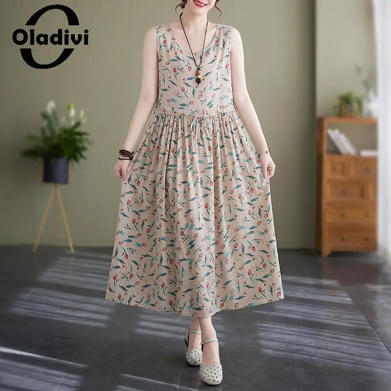 

Oladivi Women Sleeveless Sundress Fashion Printed Boho Dress 2023 Summer New Casual Loose Dresses Ladies Oversized Clothing 8733