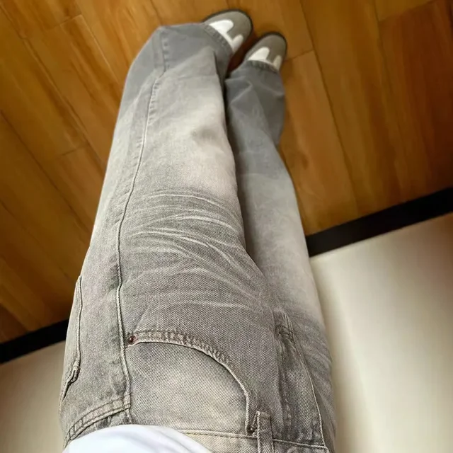 Jean Vintage à jambes larges, gris, Style américain, pantalon décontracté à jambes droites pour femmes, coupe ample drapée, nouvelle collection printemps automne 2024 3