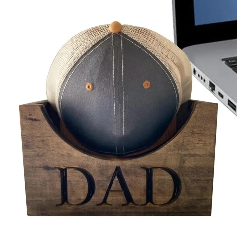 

Wooden Baseball Box Wood Hat Storage Box With DAD Carved Wooden Stylish Hat Display Rack Hat Storage Box ForBedroom Desktop