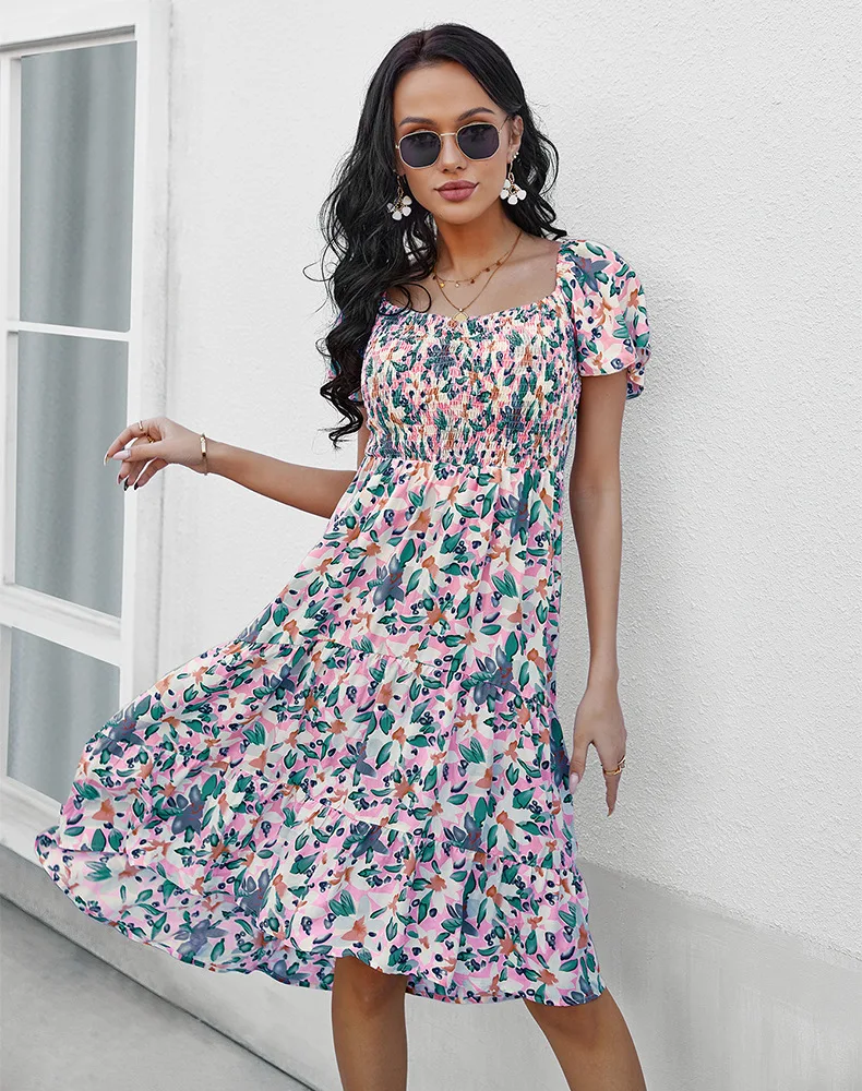 Waliicorners Casual Bohemian New Short Sleeve Medium Long Dresses Summer Floral Off The Shoulder Dress For Women 8 S2a30c41e8b7d46d0b75b9fdbe5aee72d9