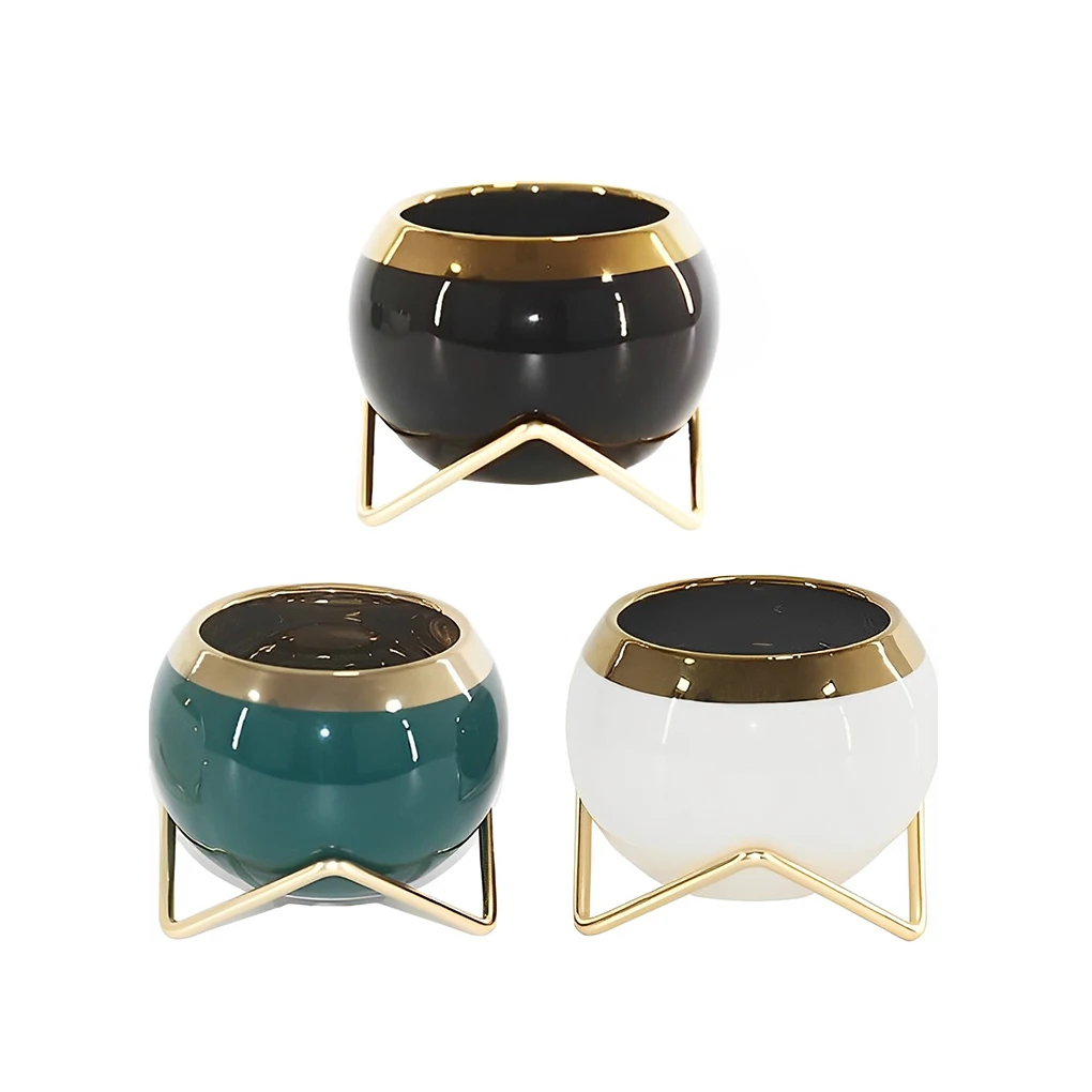 

Керамические цветочные горшки, 3 с металлическими подарками, 3 цветовых комбинации, керамические горшечные растения для суккулентов, изысканное Садоводство
