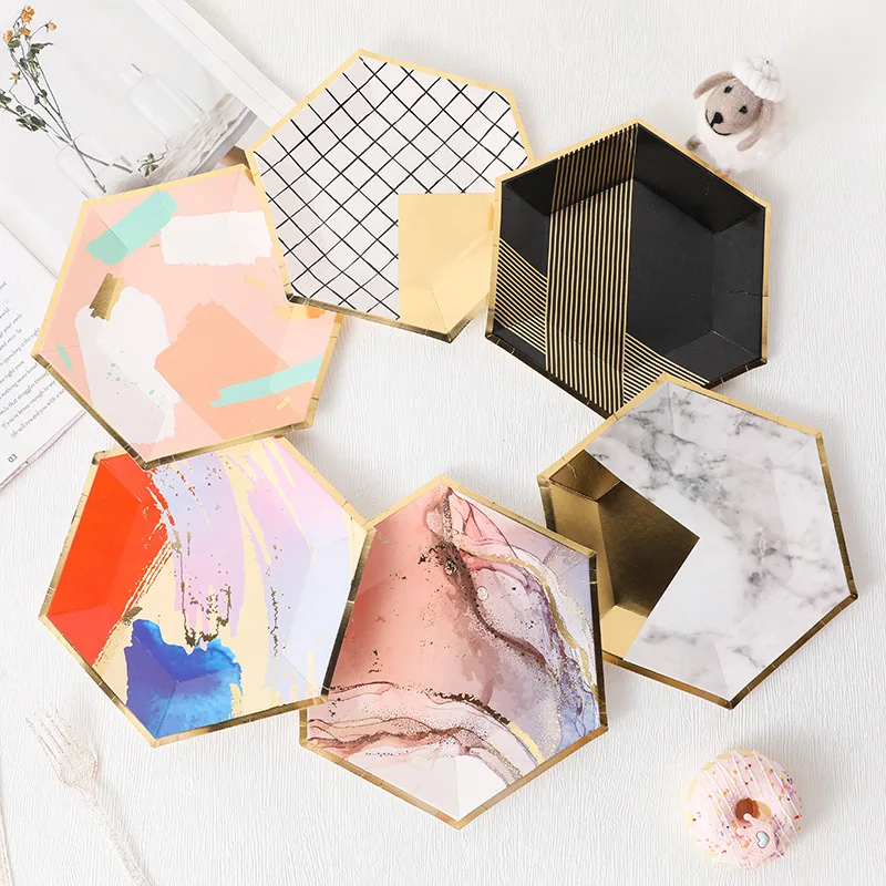 

New Hexagon Color Bronzing Tray Birthday Party Supplies Disposable Diamond Tray
