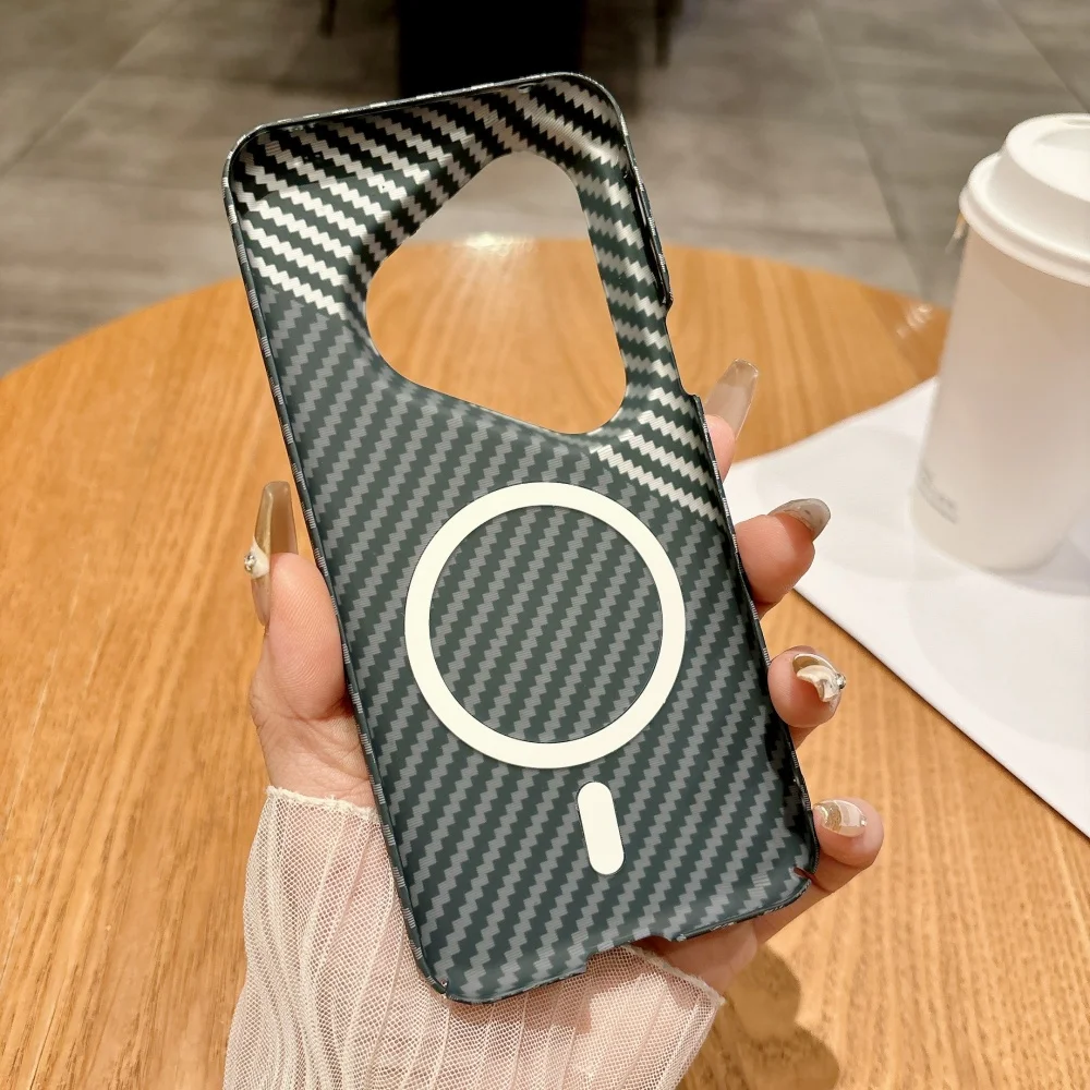 Luxury Half Frame Carbon Fiber Kevlar Magnetic Phone Case with Wireless Charging Capability