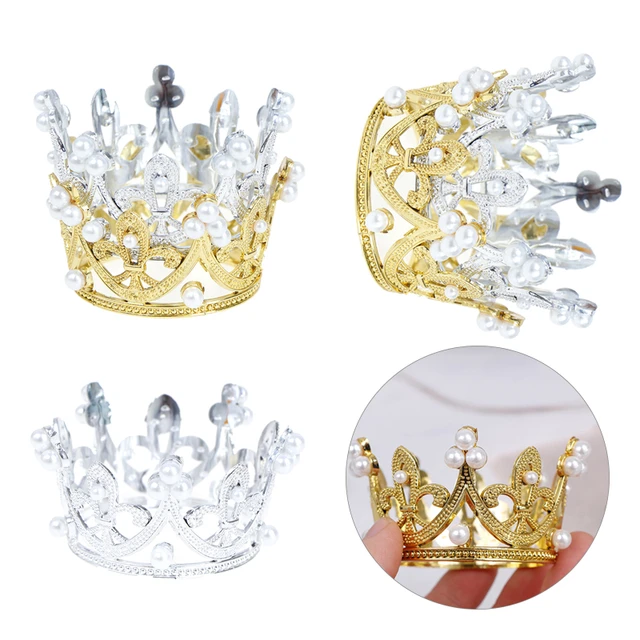 Diadème de perles de cristal pour enfants, mini couronne, décoration de  gâteau, ornements de cheveux, fournitures