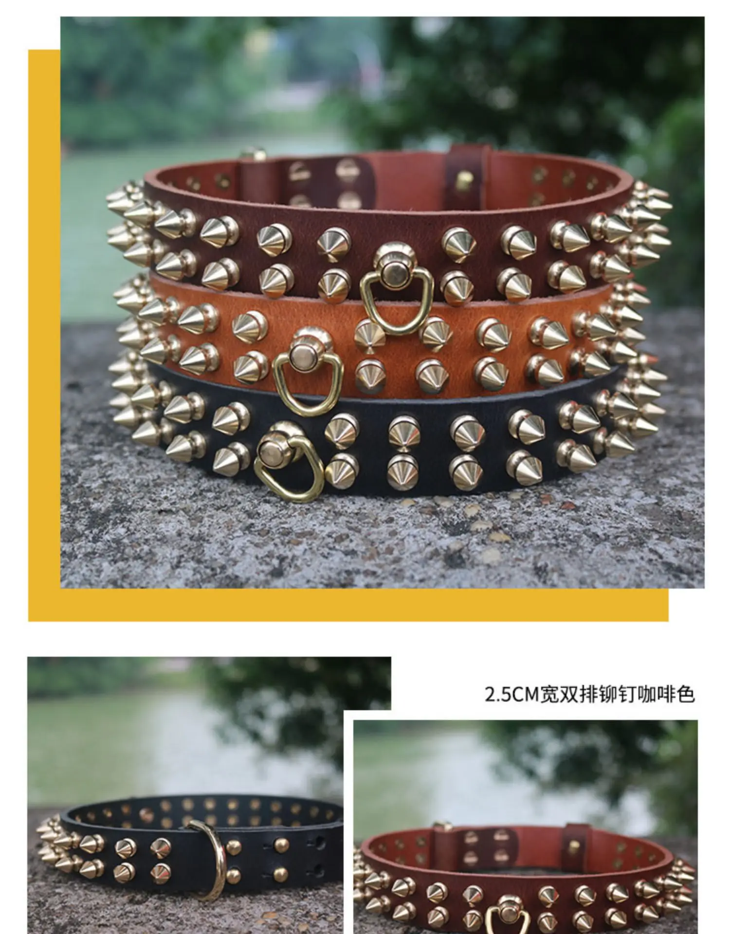 Collare Per Cani In Pelle Con Borchie E Rivetti - Regolabile E Antimorso Con Fune Di Trazione