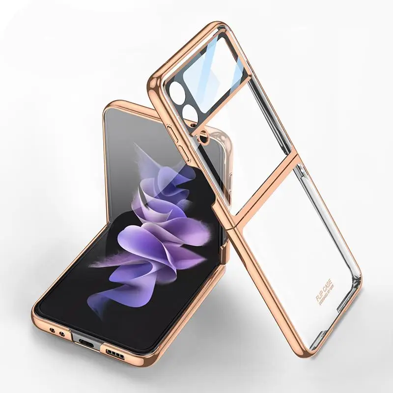 Acrylic Hard Case For Samsung Galaxy Z Flip 3 4 Cover PC Panel Soft TPU Bumper Wireless Charging Support Luxury Protector ZFlip3 galaxy z flip3 case