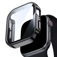 Boîtier en verre trempé pour Apple Watch 45mm 41mm 44mm 40mm, protecteur d'écran à bord droit, couverture Durable iWatch série 9 8 7 4 5 SE 6 1