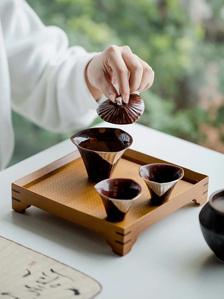 

Kiln Chestnut Brown Painted Silver three-legged Cover Bowl Teacup Chinese Two Tea Bowls Single Tea Infuser Kung Fu Tea Cup