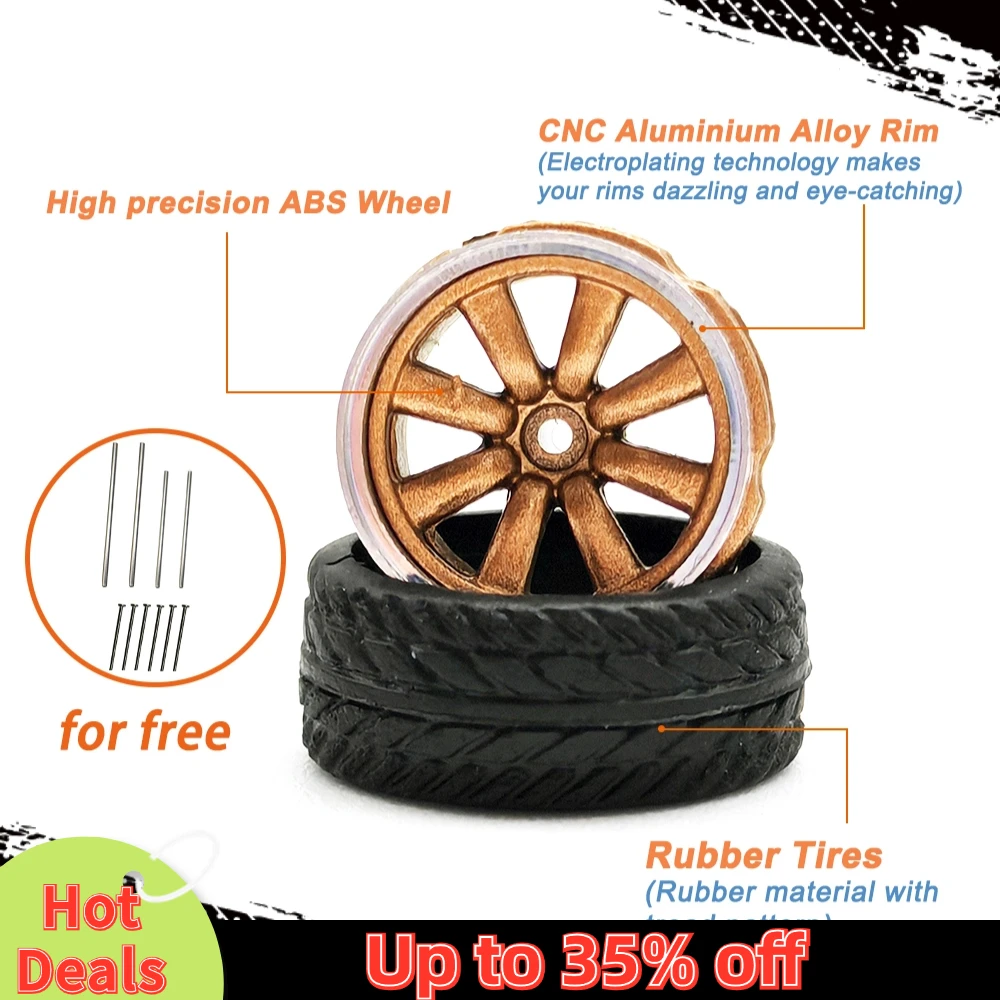 Kicarmod 1/64 Model Car ABS Wheels with Rubber Tire Metal Rims Front Small Rear Large Refitting Parts For Model Car Hot Wheels 4