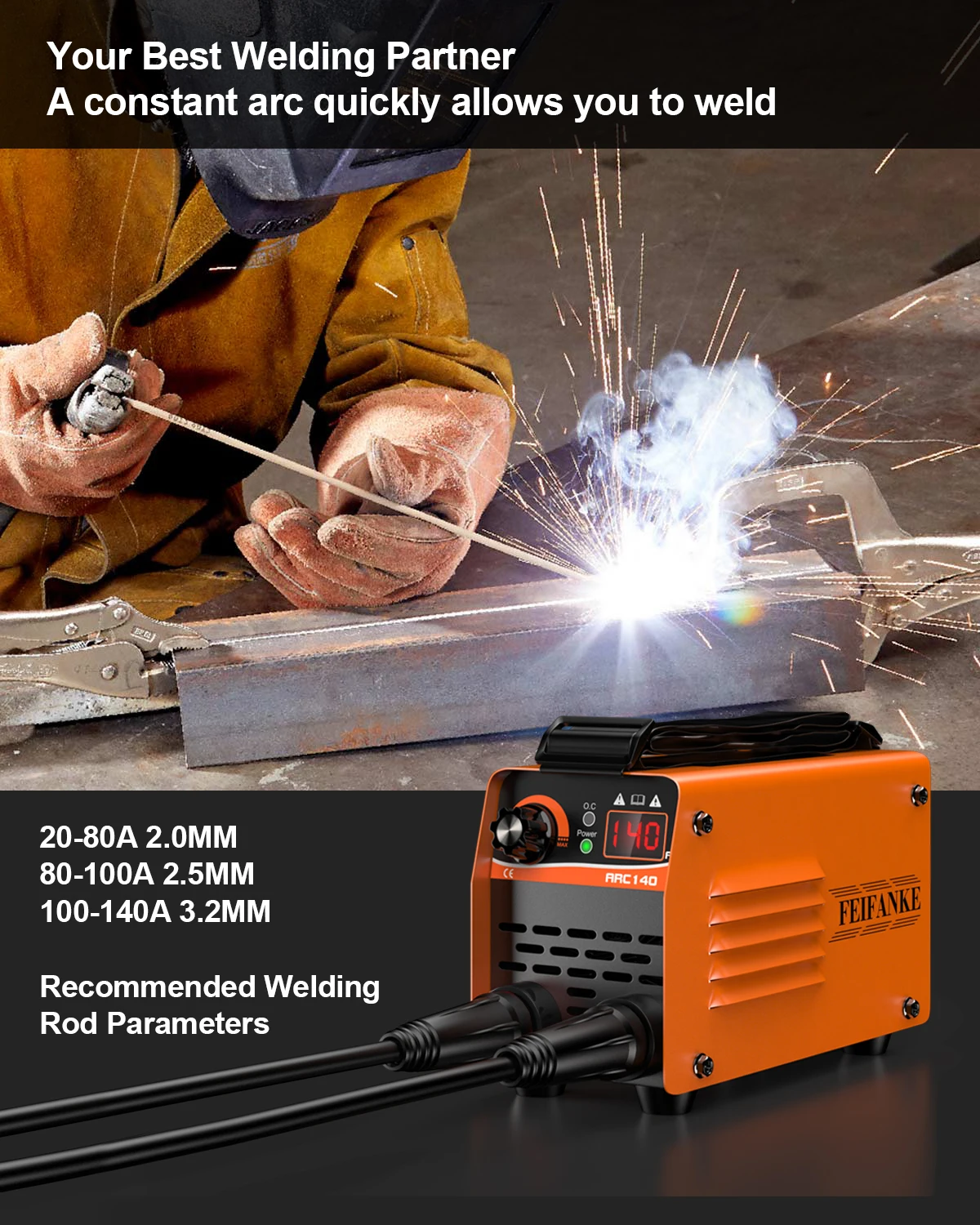 FEIFANKE ARC140 Mini 120A Welding Machine MMA MIG/LIFT TIG Welder Flux Core Welder for Carbon Steel Stainless Steel 5
