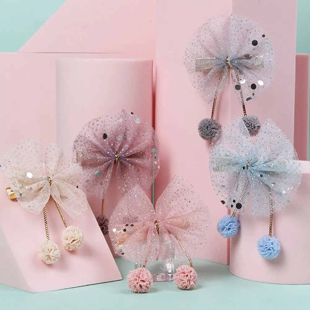 

Plush Ball Yarn Shiny Hair Accessories Headwear Side Clips Sequins Children Barrettes Bow Hairpin Korean Style Kids Hair Clips