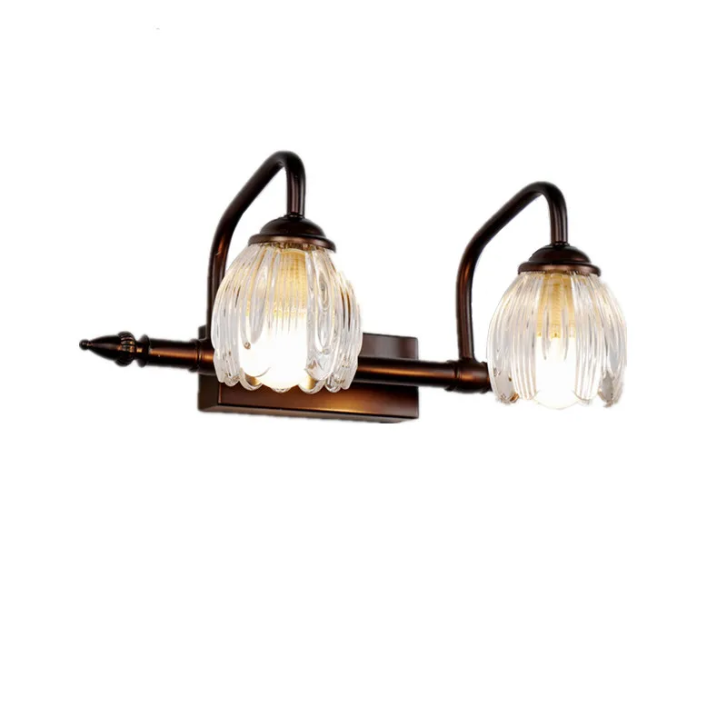 Modern Luxury Copper Glass Crystal Mirror Wall Lamp Bronze Simple Bathroom Vanity Dressing Table Mirror Cabinet Lighting Lamps