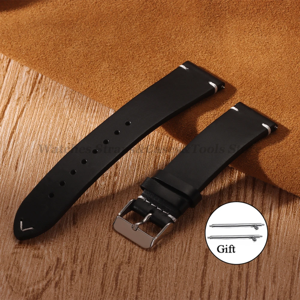 Vintage-Style Genuine Leather Quick Release Watch Strap