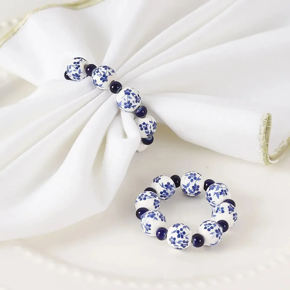 Napkin Ring 6/12pcs Creative Ethnic Style Hand-painted Blue And White Beads