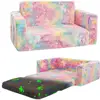 Kids Couch Toddler Chair Glow in Dark Foam Sofa Convertible Lounger Foldable Toddler Bed Storage Playroom Indoor Use 2