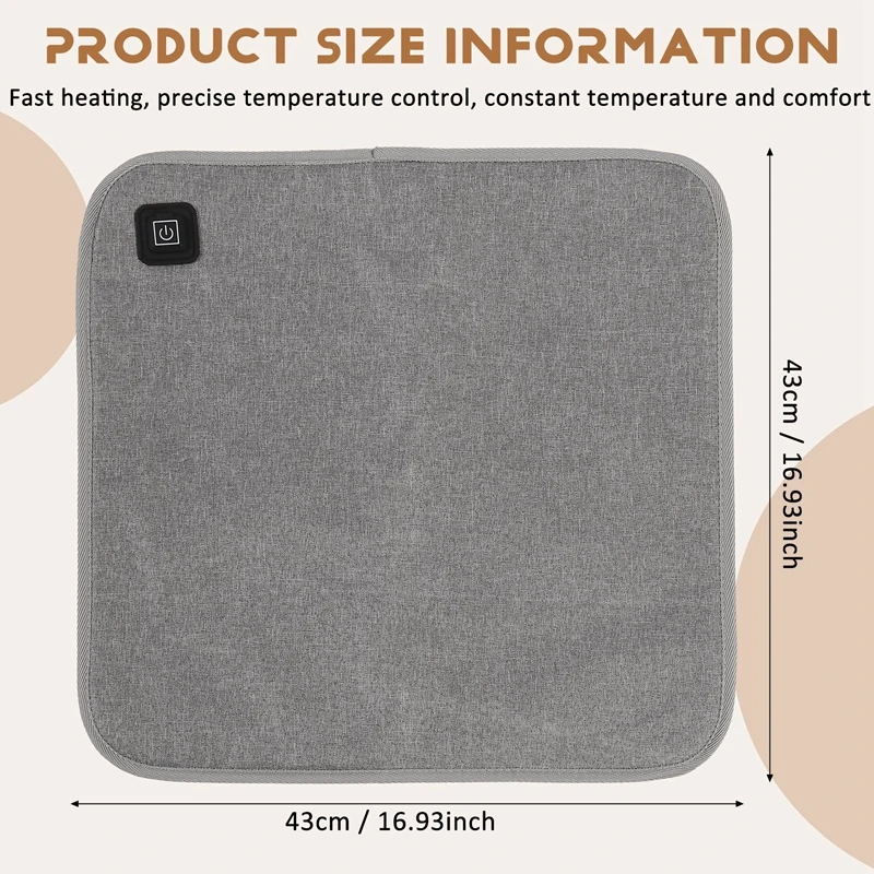 A16F-Car Heating Cushion Office Seats Pad Warmer With USB Cable Fast-Heating Electric Winter Warm Adjustable Temperature