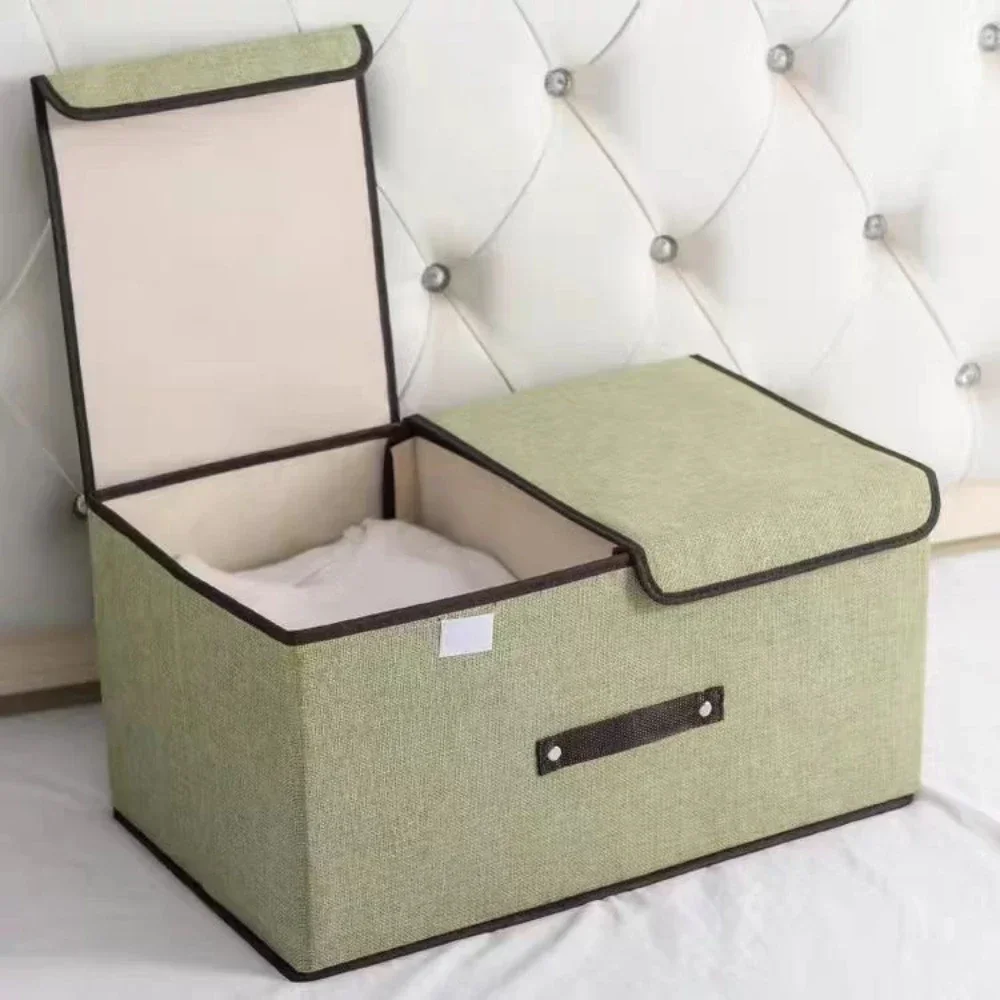 Cotton Fabric Foldable Storage Boxs Large Double Lid with Cover Organizer Underwear Miscellaneous Items Bedroom Arrangement Case 2