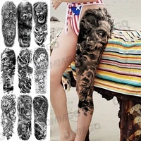 Unique God Boat Temporary Tattoos For Women Men Realistic Lion Tiger Wolf Fake Tattoo Stickers Sexy Leg Washable Tatoos Large