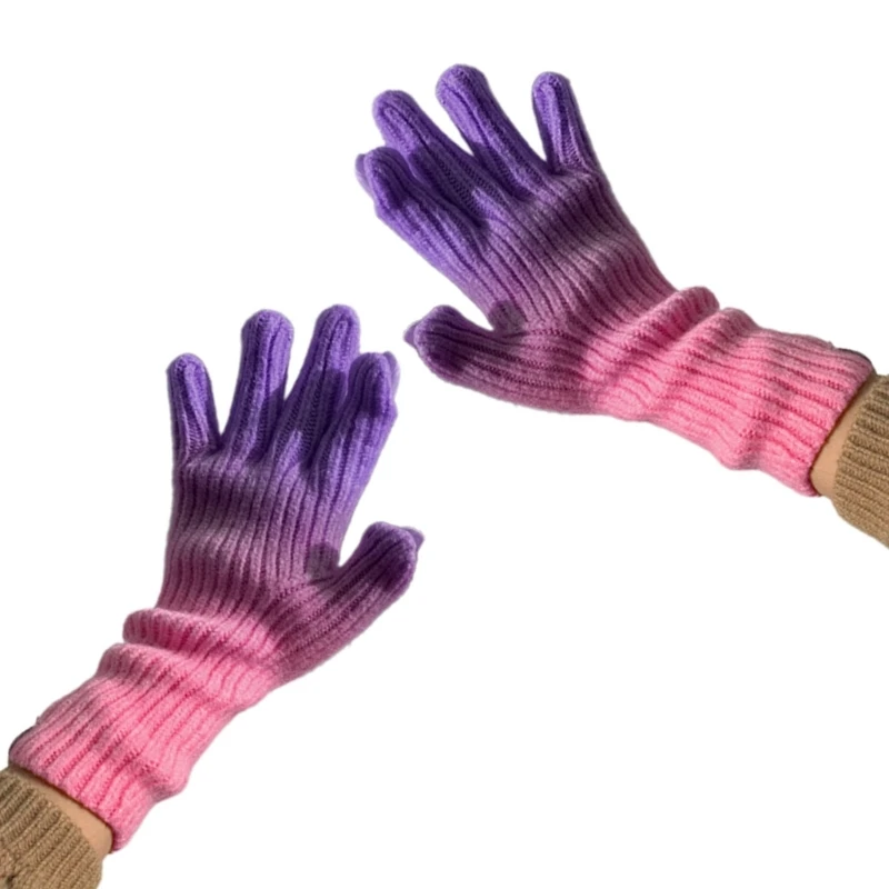 A1A2 2Pcs Winter Knit Gloves with Full Hand 2 Finger Touch Screens Windproof Mittens