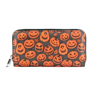 Halloween Pumpkin Print Long Wallet Zipper Around Credit Card Holder Gothic Clutch & Coin Purse For Women 1