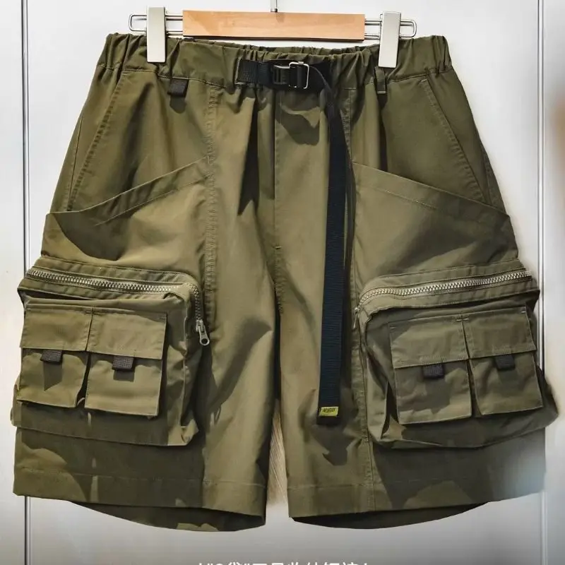 Outdoor Summer Shorts Men's Trend Olive Green Solid Pants Multi Pocket Work Suit Shorts Men's Straight Half length Pants Men's