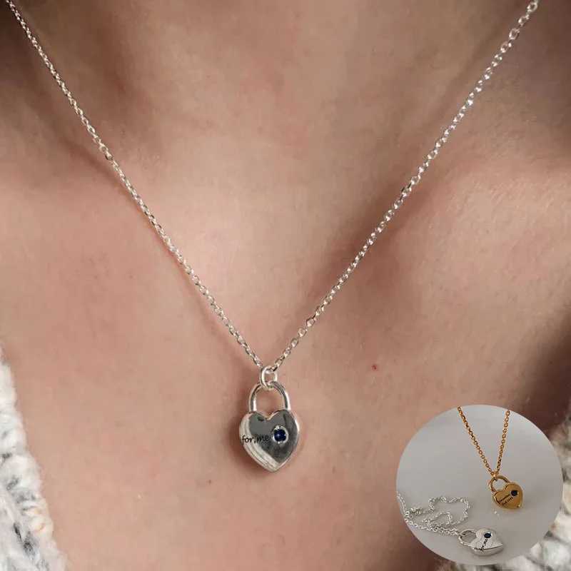100% 925 Sterling Silver Zircon Love Heart Necklace for Women Girl Fashion Lock Letter Design Jewelry Birthday Gift Dropshipping