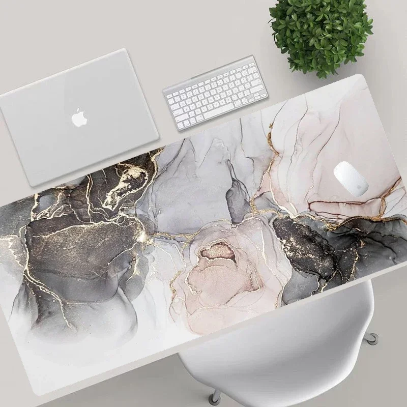 Luxurious Rose Gold Marble Texture Large Desk Mat - Premium Soft Rubber Gaming Mouse Pad and Keyboard Surface