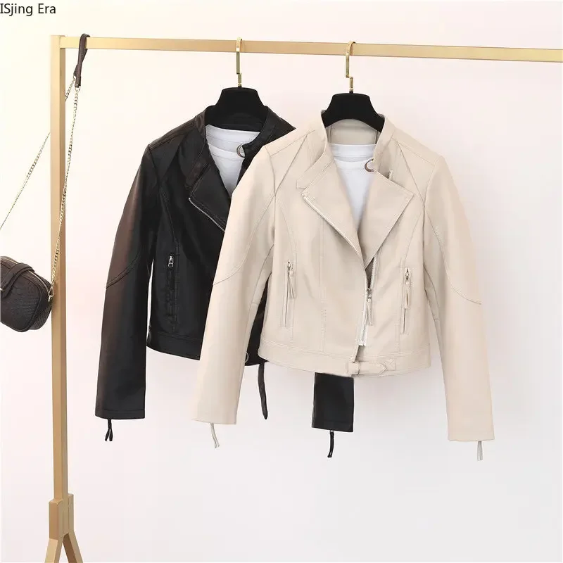 2023 New Women Slim Fit PU Wash Leather Jacket Q1