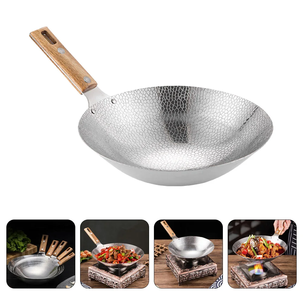 

Stainless Steel Wooden Handled Nonstick Multi-function Reusable Small Wok Restaurant Frying Wok Home Wok Cooking Wok Kitchen Pan