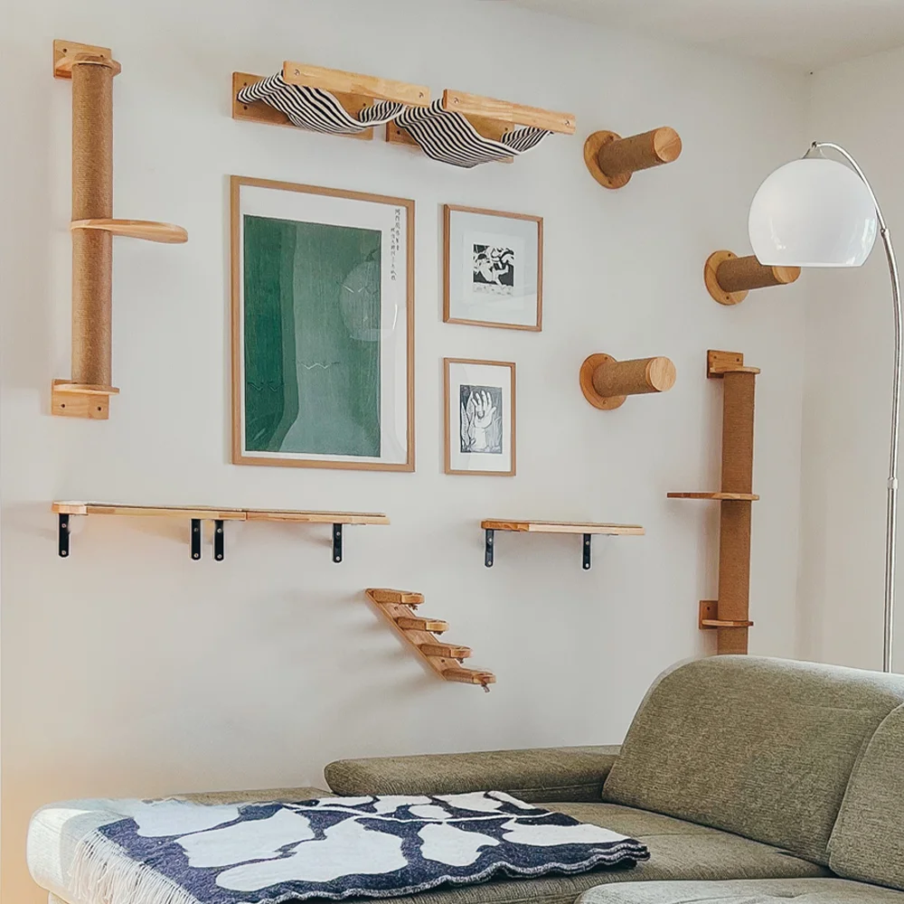 

Cat Wall Pet Wooden Furniture Climbing Shelves Cat Hammock with Ladder or Jumping Platform for Kittens Indoor Playing and Perch