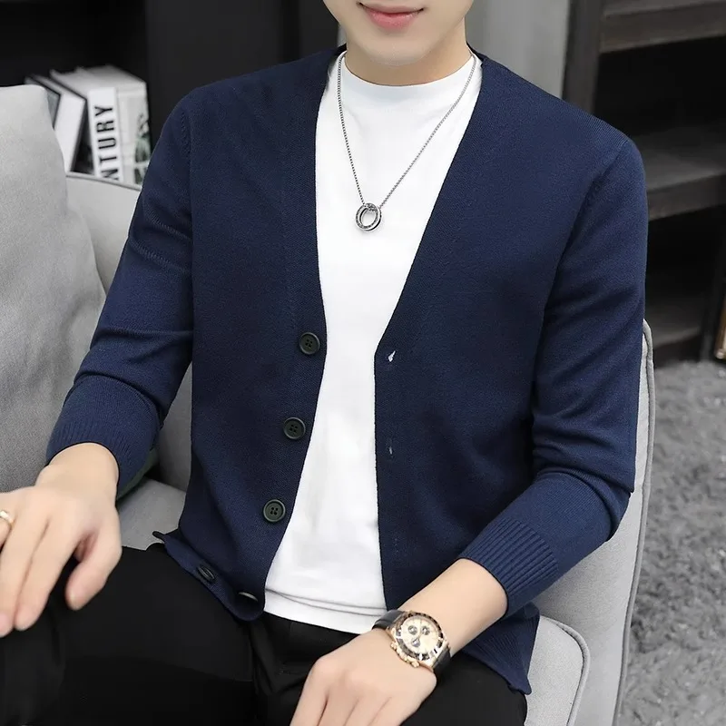 Spring Autumn Men's Thin Knitted Cardigan Sweater Fashion V-neck Single Breasted Loose Casual Versatile Sweater Coat