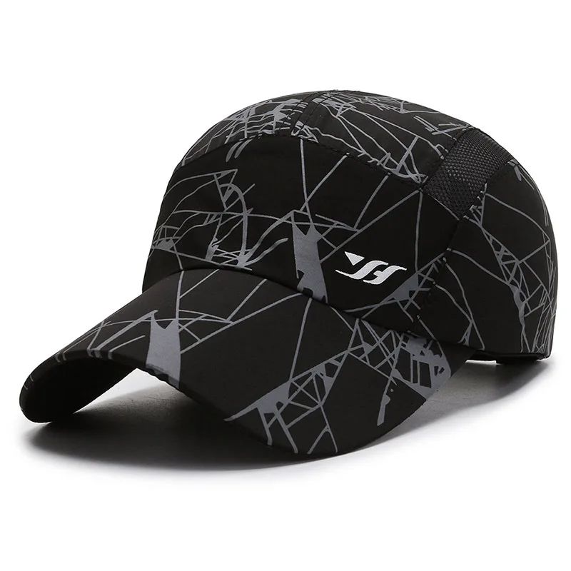 Men Women Summer Stripe Printing Thin Baseball Cap Sport Quick Drying Fishing Sunscreen Running Curved Brim Mesh Sun Hat B32