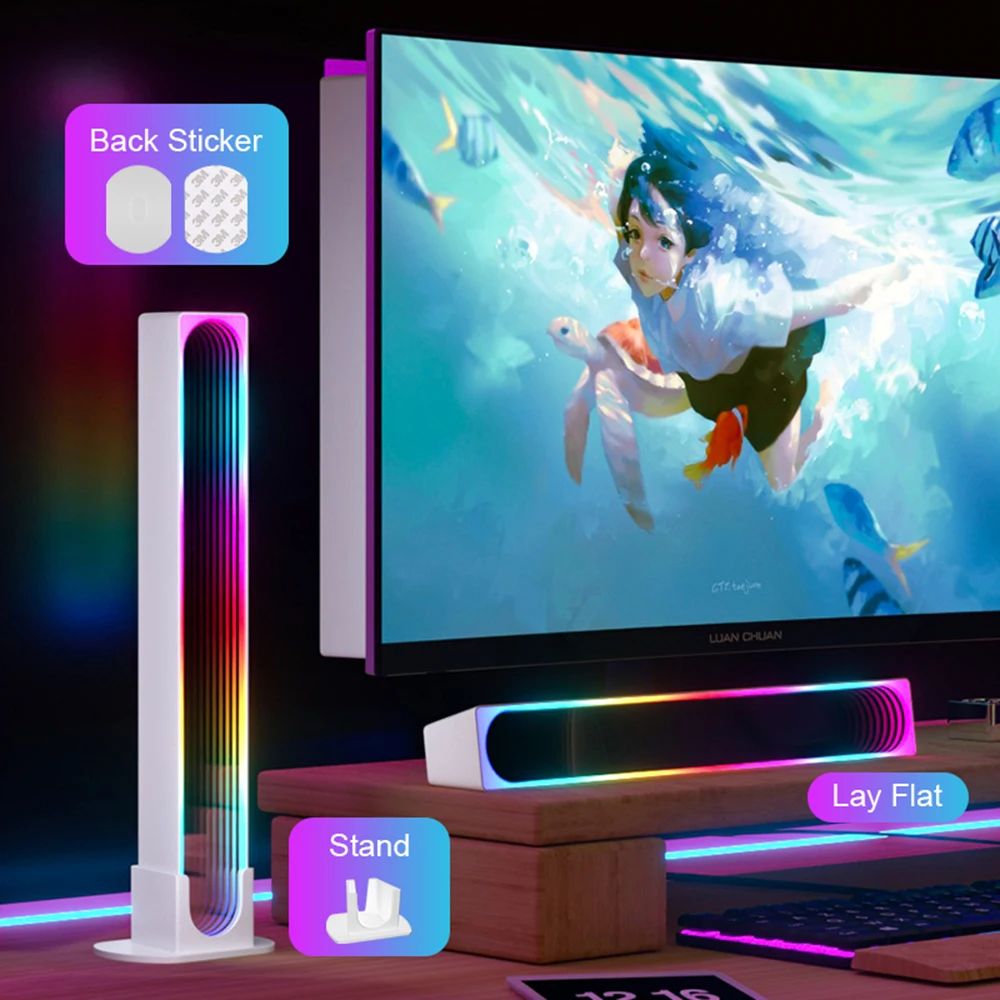 RGB LED 데스크탑 플로어 램프 라이트 바 블루투스 음악 야간 조명 리듬 분위기 조명 게임 TV 룸 장식 램프
