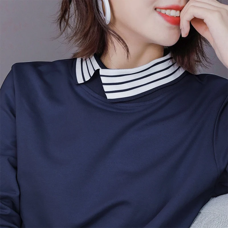 Spring Autumn Striped Casual Patchwork Lady Sweatshirt Loose Long Sleeve Pullover Krean Style Simple Jumper All-match Top Women
