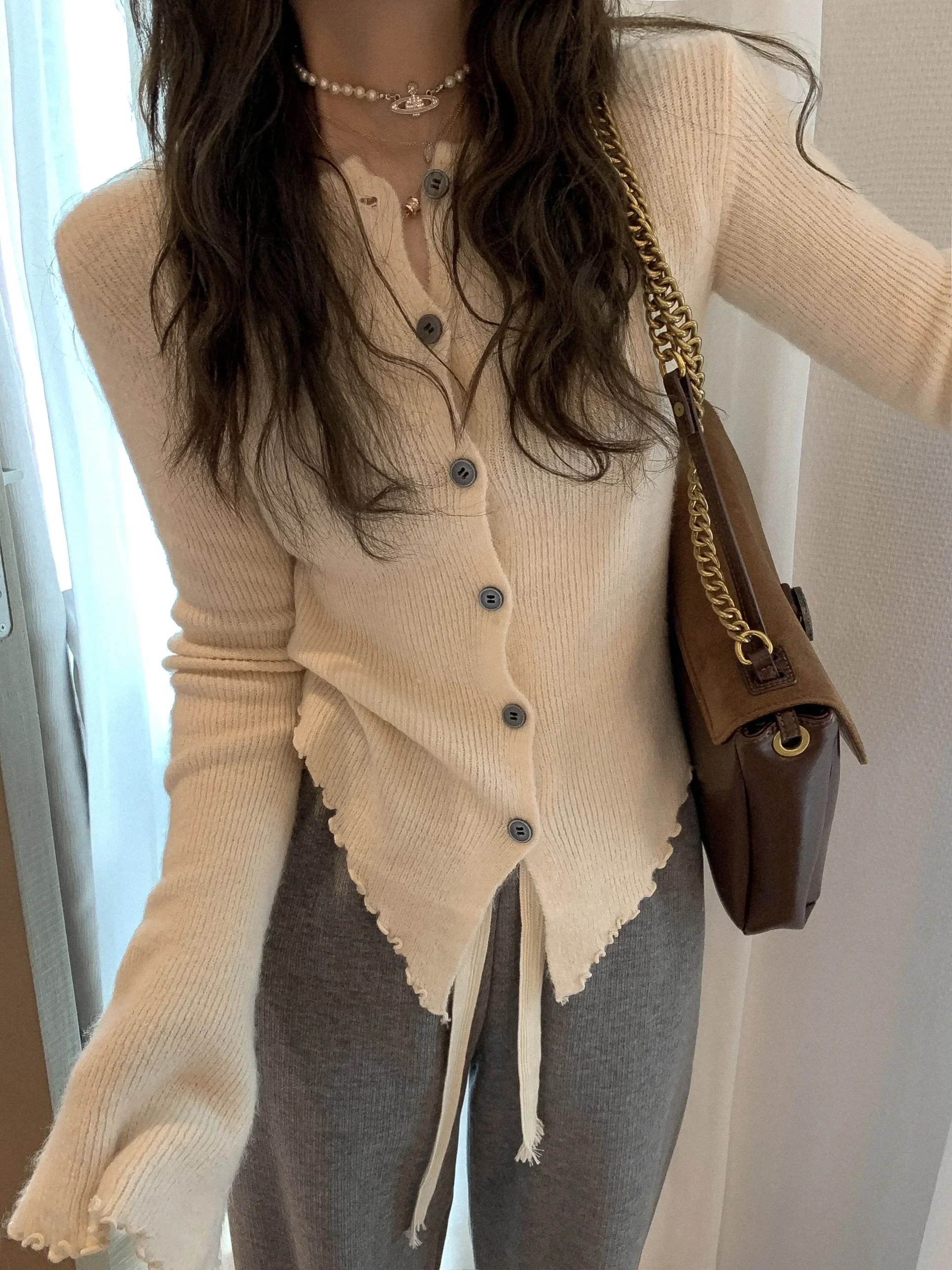 Autumn Hotsweet Long Sleeve Single Breasted Ladies Cardigans Women Gyaru Solid Color Knitting Casual O-Neck Sexy Sweater