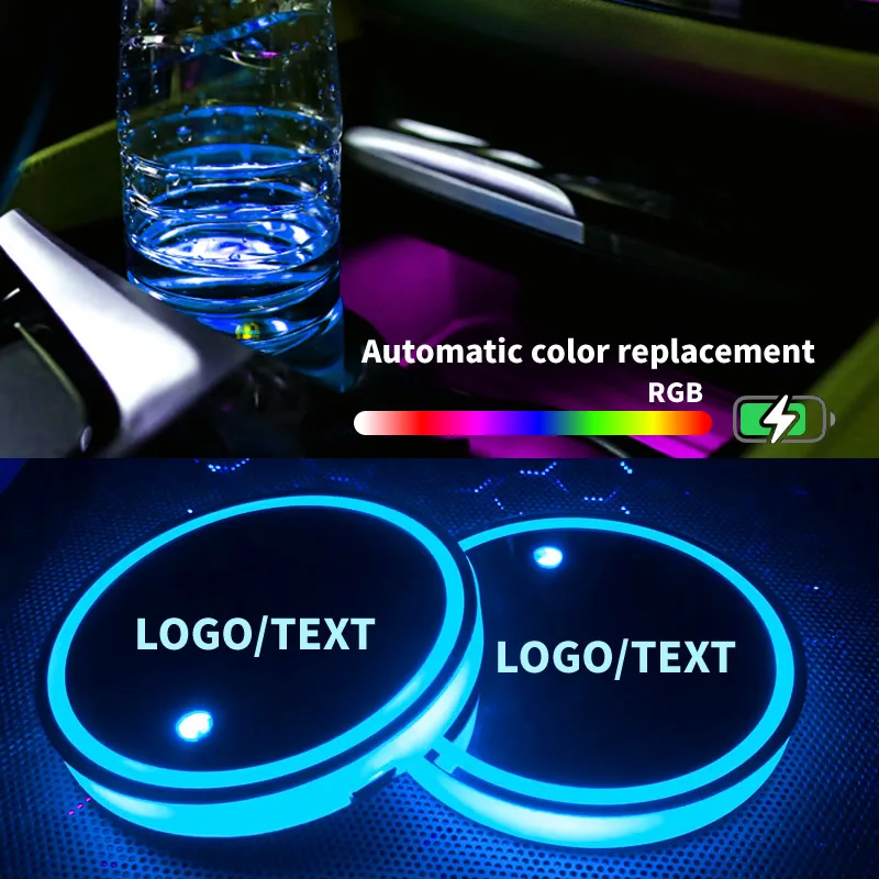 

2Pcs Luminous Car Water Cup Coaster Holder 7Colors USB Atmosphere Lights Anti-slip Mat Colorful Light Coaster Customizable logo