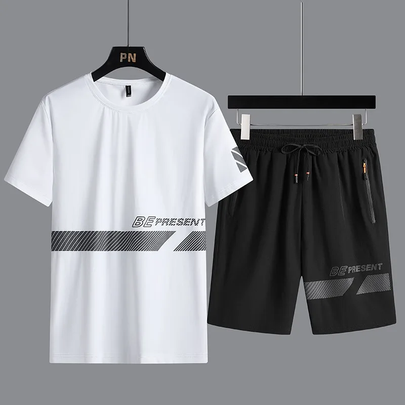 Men T-shirt Suit Shorts Tshirt Set Summer Fashion Loose Oversize Plus Size Short Sleeve Tshirt Men Clothing Tracksuit Sweatpants 1