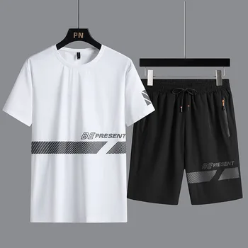 Men T-shirt Suit Shorts Tshirt Set Summer Fashion Loose Oversize Plus Size Short Sleeve Tshirt Men Clothing Tracksuit Sweatpants 1